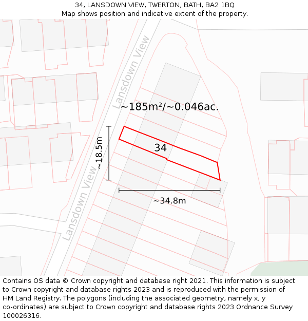 34, LANSDOWN VIEW, TWERTON, BATH, BA2 1BQ: Plot and title map