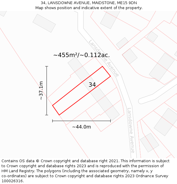 34, LANSDOWNE AVENUE, MAIDSTONE, ME15 9DN: Plot and title map