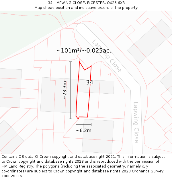 34, LAPWING CLOSE, BICESTER, OX26 6XR: Plot and title map
