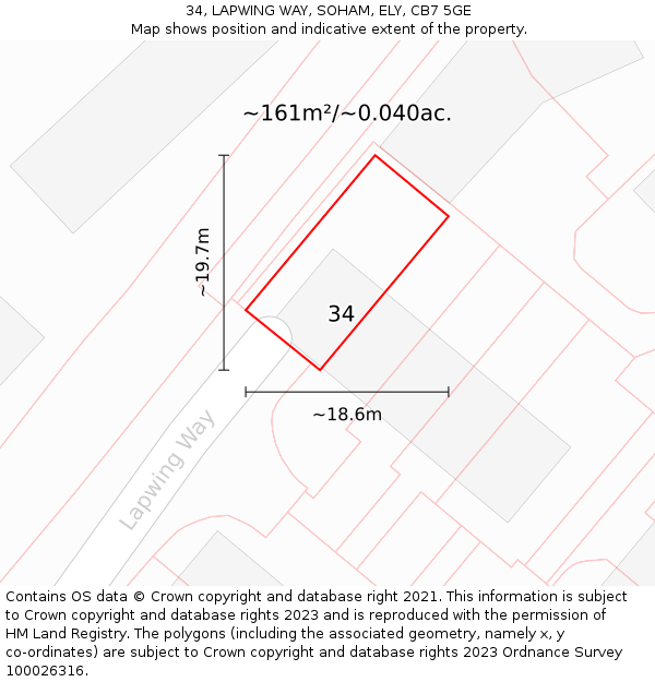 34, LAPWING WAY, SOHAM, ELY, CB7 5GE: Plot and title map