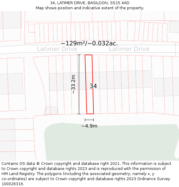 34, LATIMER DRIVE, BASILDON, SS15 4AD: Plot and title map