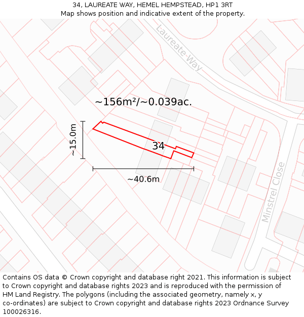34, LAUREATE WAY, HEMEL HEMPSTEAD, HP1 3RT: Plot and title map