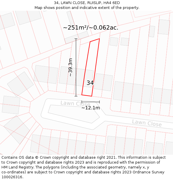 34, LAWN CLOSE, RUISLIP, HA4 6ED: Plot and title map