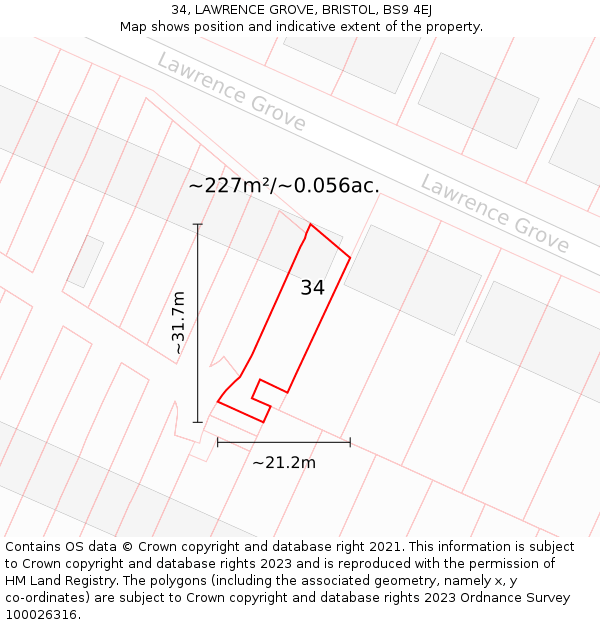 34, LAWRENCE GROVE, BRISTOL, BS9 4EJ: Plot and title map