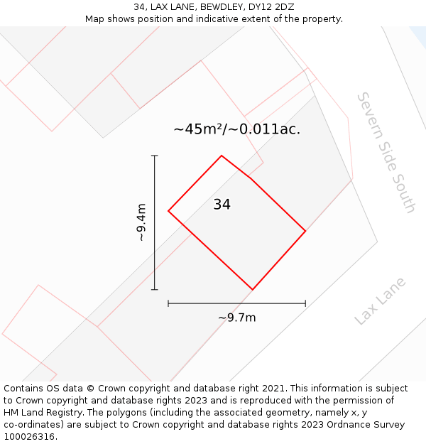 34, LAX LANE, BEWDLEY, DY12 2DZ: Plot and title map