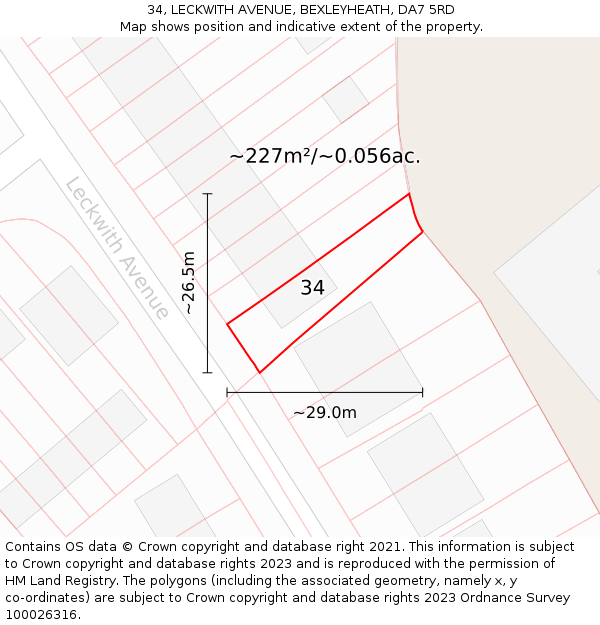34, LECKWITH AVENUE, BEXLEYHEATH, DA7 5RD: Plot and title map
