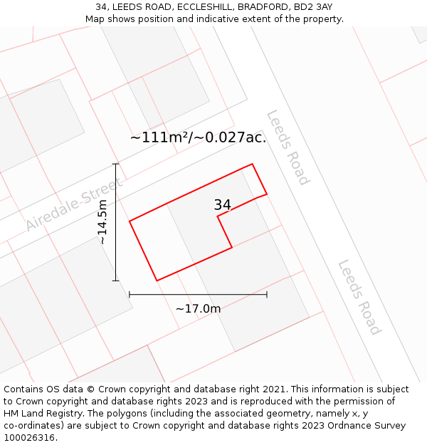 34, LEEDS ROAD, ECCLESHILL, BRADFORD, BD2 3AY: Plot and title map
