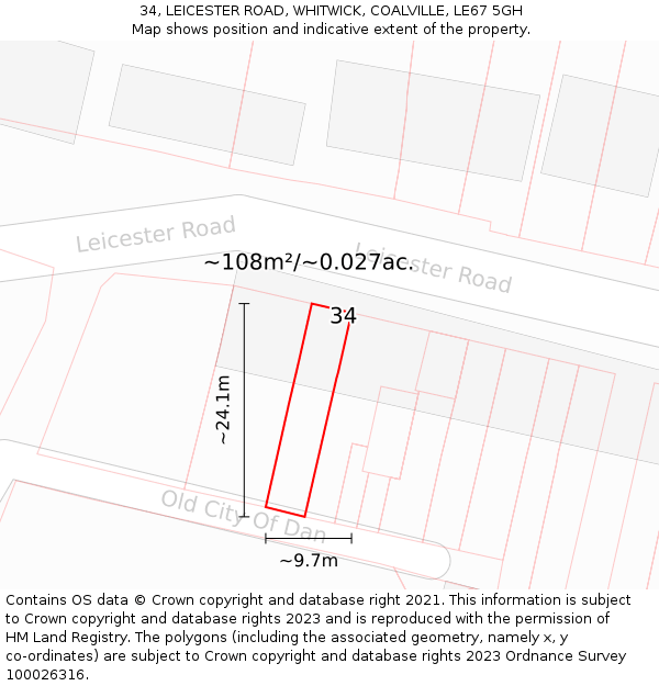 34, LEICESTER ROAD, WHITWICK, COALVILLE, LE67 5GH: Plot and title map