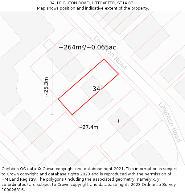 34, LEIGHTON ROAD, UTTOXETER, ST14 8BL: Plot and title map