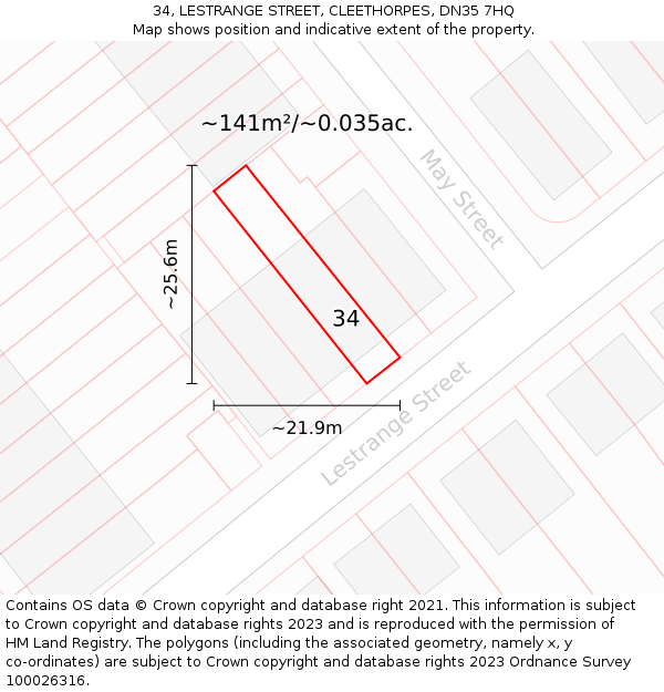 34, LESTRANGE STREET, CLEETHORPES, DN35 7HQ: Plot and title map