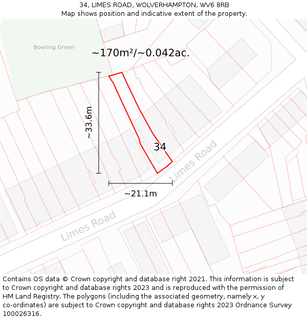 34, LIMES ROAD, WOLVERHAMPTON, WV6 8RB: Plot and title map