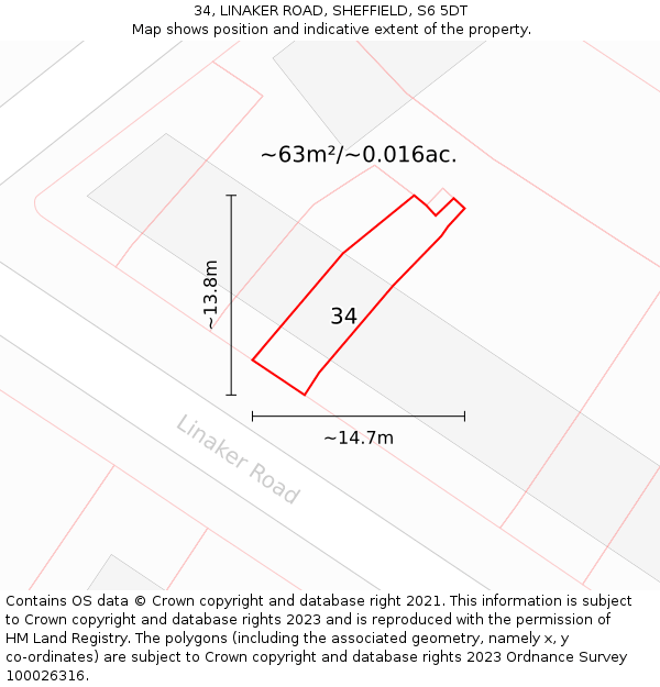 34, LINAKER ROAD, SHEFFIELD, S6 5DT: Plot and title map