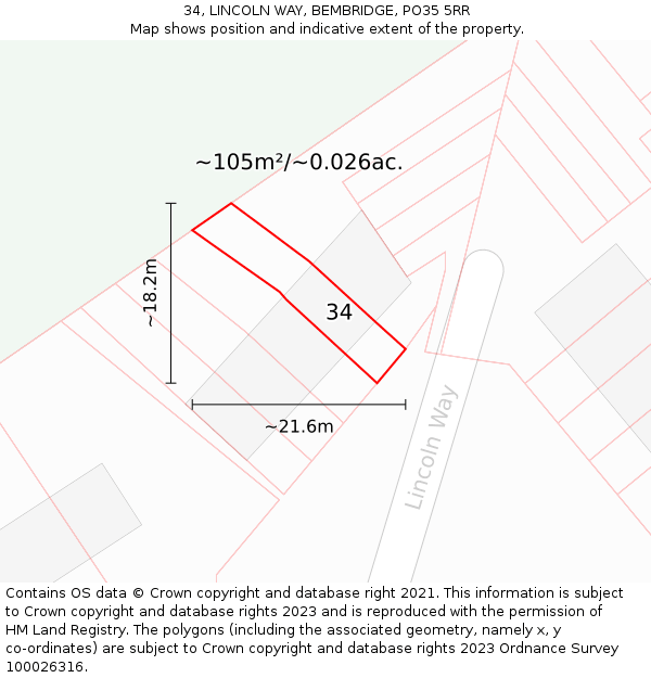 34, LINCOLN WAY, BEMBRIDGE, PO35 5RR: Plot and title map