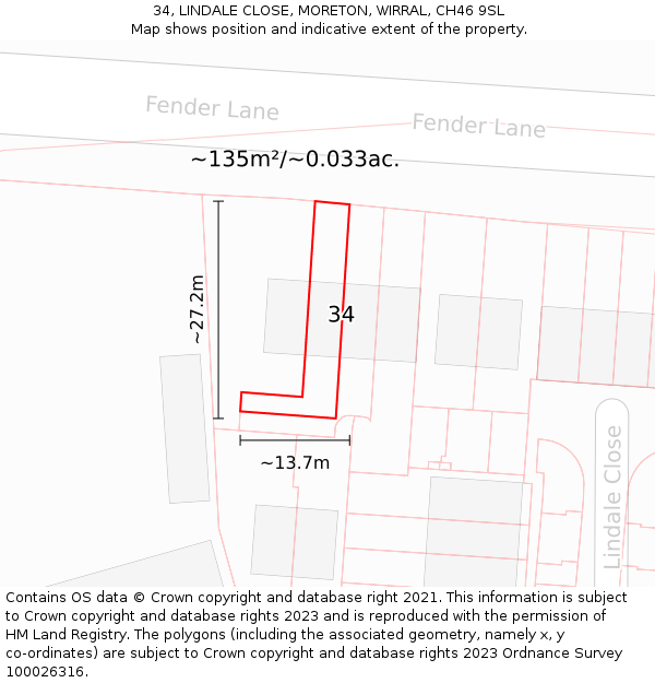 34, LINDALE CLOSE, MORETON, WIRRAL, CH46 9SL: Plot and title map