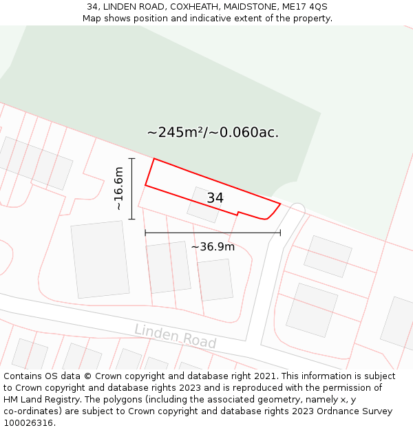 34, LINDEN ROAD, COXHEATH, MAIDSTONE, ME17 4QS: Plot and title map