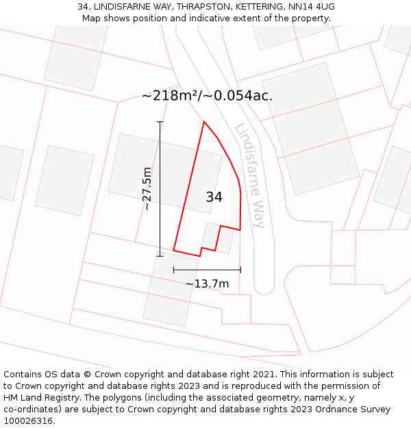 34, LINDISFARNE WAY, THRAPSTON, KETTERING, NN14 4UG: Plot and title map