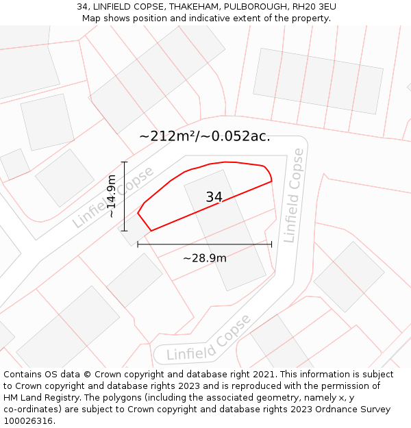 34, LINFIELD COPSE, THAKEHAM, PULBOROUGH, RH20 3EU: Plot and title map