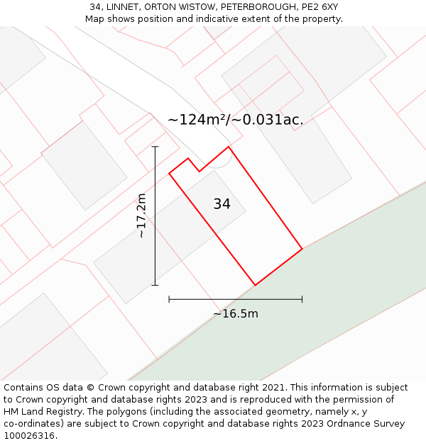 34, LINNET, ORTON WISTOW, PETERBOROUGH, PE2 6XY: Plot and title map