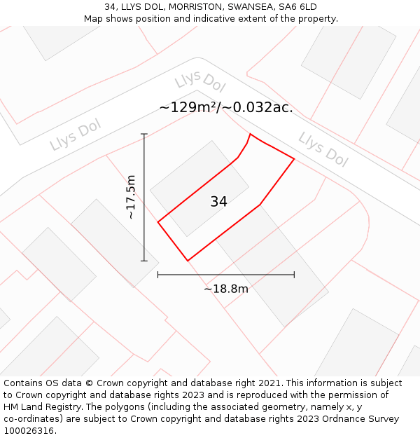 34, LLYS DOL, MORRISTON, SWANSEA, SA6 6LD: Plot and title map