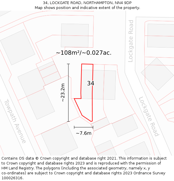 34, LOCKGATE ROAD, NORTHAMPTON, NN4 9DP: Plot and title map