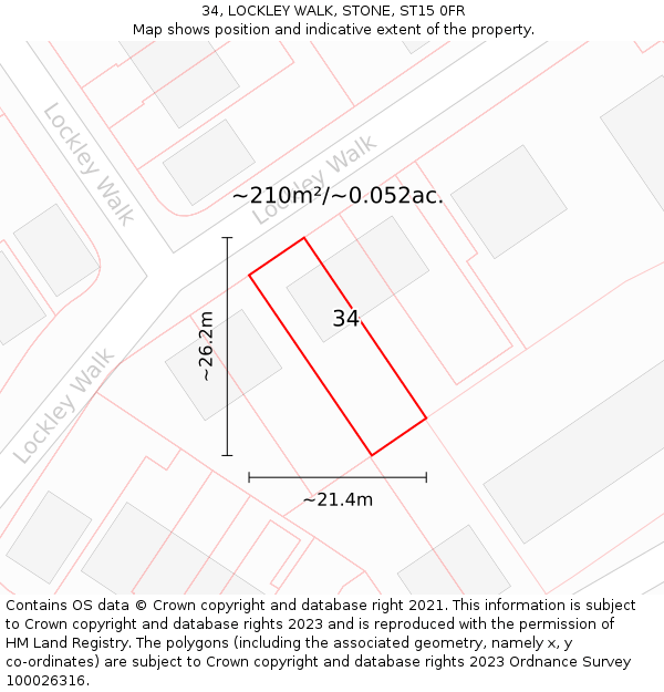 34, LOCKLEY WALK, STONE, ST15 0FR: Plot and title map