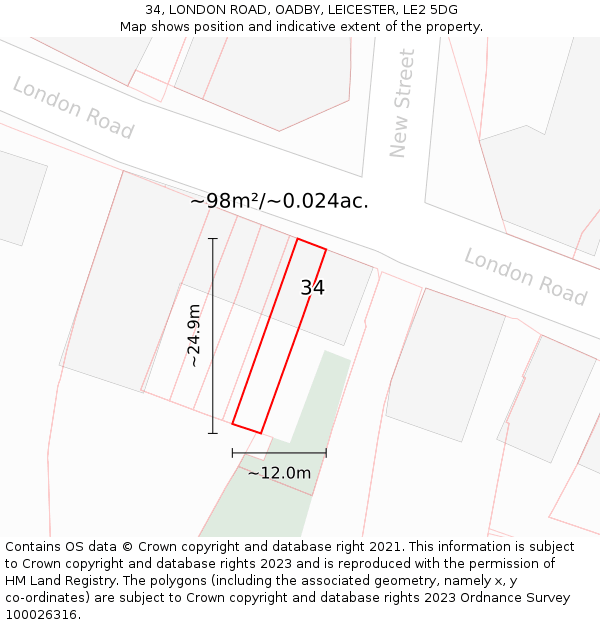 34, LONDON ROAD, OADBY, LEICESTER, LE2 5DG: Plot and title map
