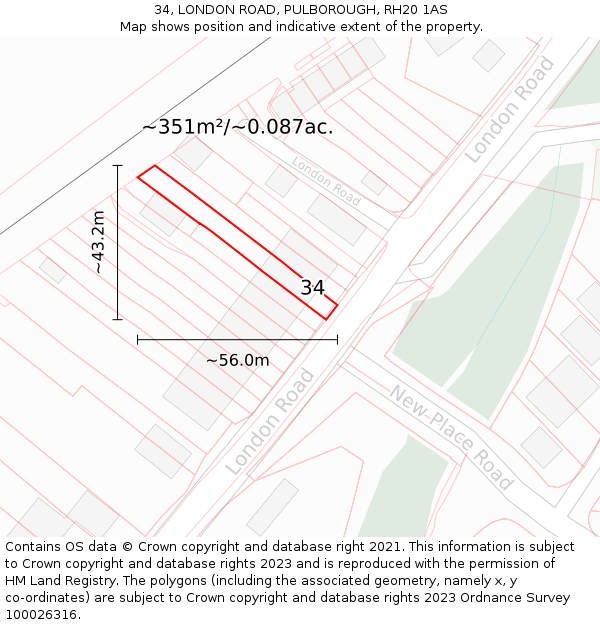 34, LONDON ROAD, PULBOROUGH, RH20 1AS: Plot and title map