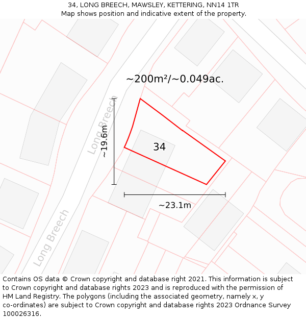 34, LONG BREECH, MAWSLEY, KETTERING, NN14 1TR: Plot and title map