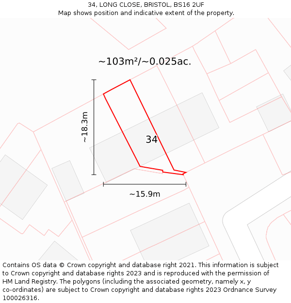 34, LONG CLOSE, BRISTOL, BS16 2UF: Plot and title map
