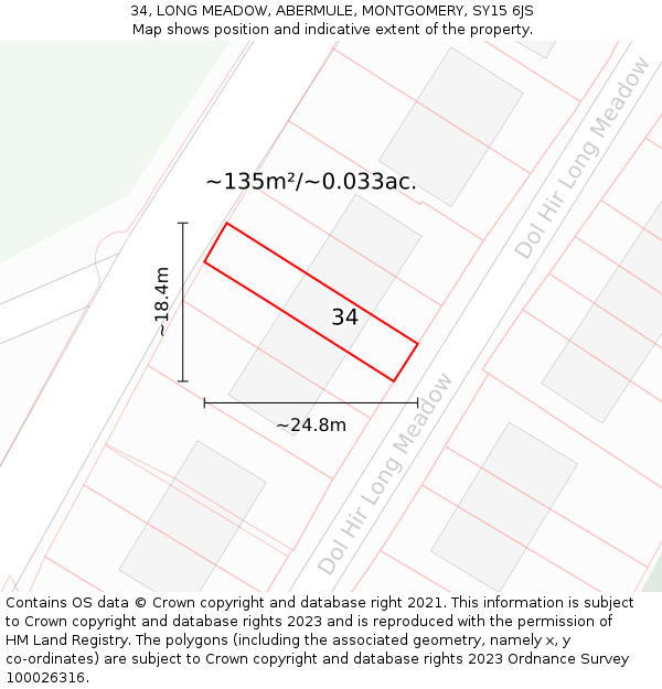 34, LONG MEADOW, ABERMULE, MONTGOMERY, SY15 6JS: Plot and title map