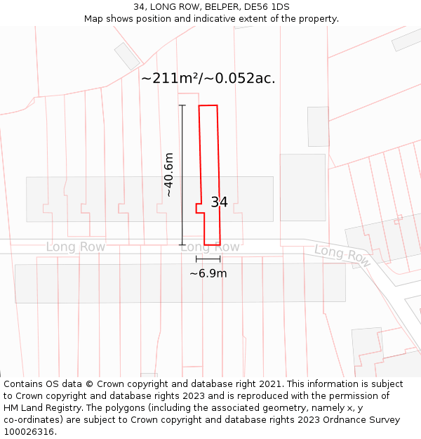 34, LONG ROW, BELPER, DE56 1DS: Plot and title map