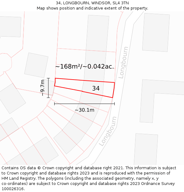 34, LONGBOURN, WINDSOR, SL4 3TN: Plot and title map