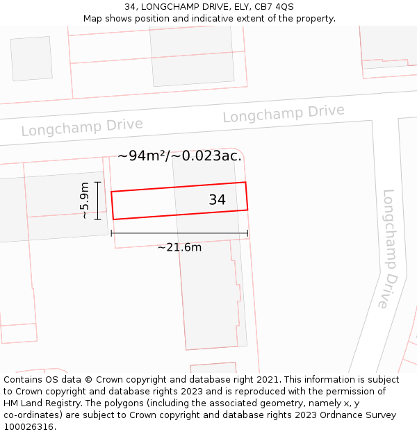 34, LONGCHAMP DRIVE, ELY, CB7 4QS: Plot and title map