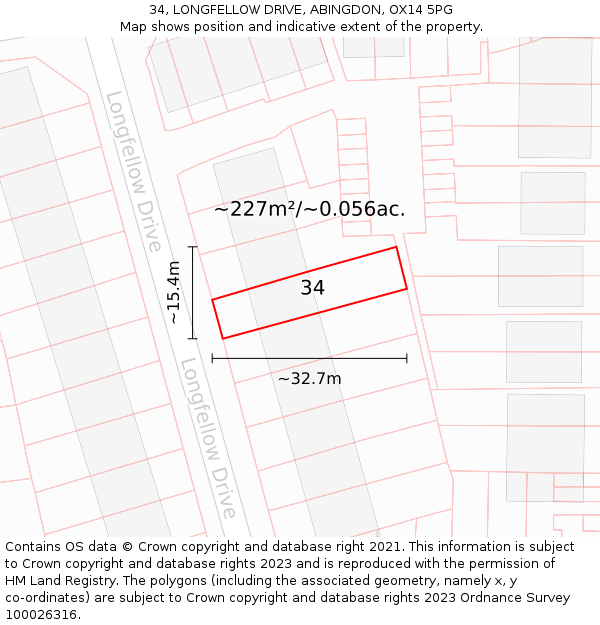 34, LONGFELLOW DRIVE, ABINGDON, OX14 5PG: Plot and title map
