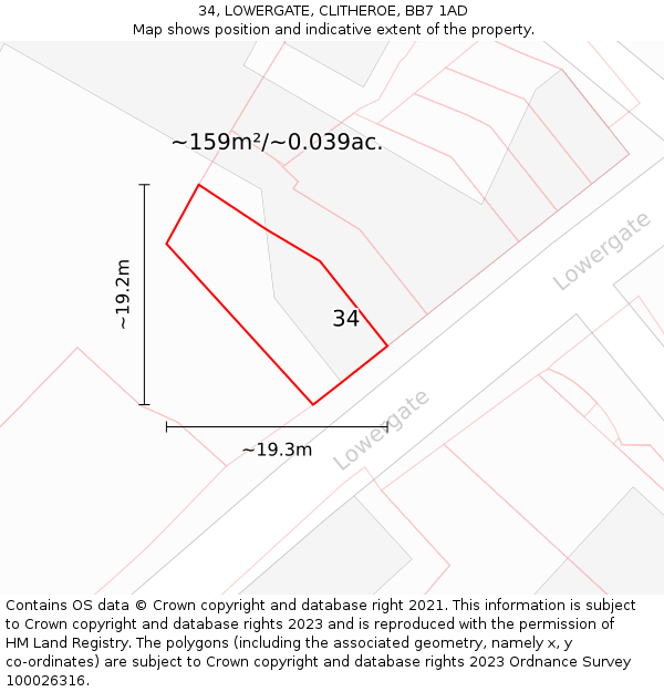 34, LOWERGATE, CLITHEROE, BB7 1AD: Plot and title map