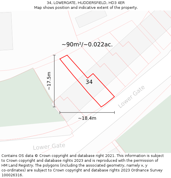 34, LOWERGATE, HUDDERSFIELD, HD3 4ER: Plot and title map
