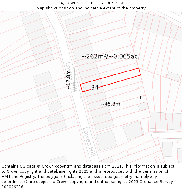 34, LOWES HILL, RIPLEY, DE5 3DW: Plot and title map