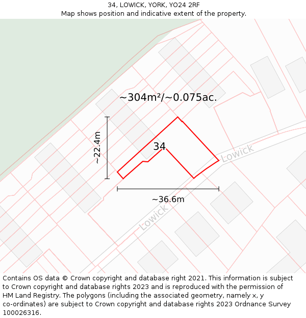 34, LOWICK, YORK, YO24 2RF: Plot and title map