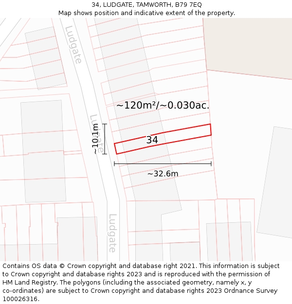34, LUDGATE, TAMWORTH, B79 7EQ: Plot and title map