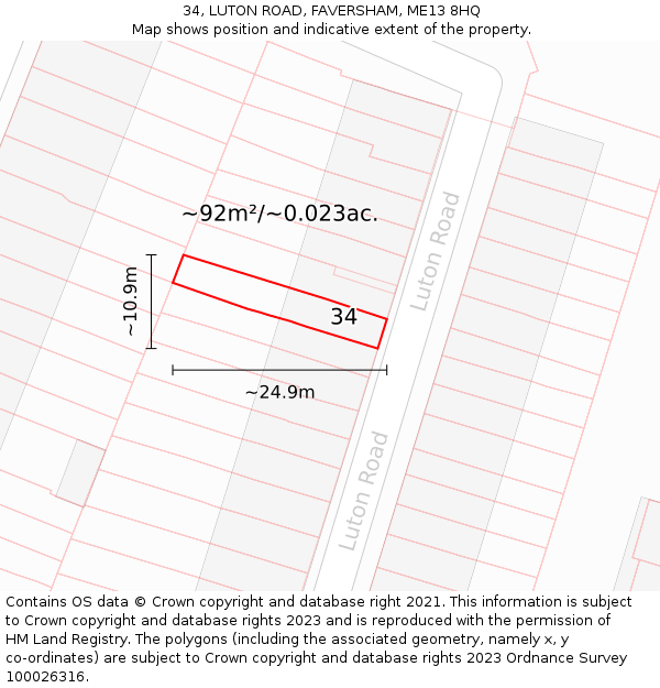 34, LUTON ROAD, FAVERSHAM, ME13 8HQ: Plot and title map