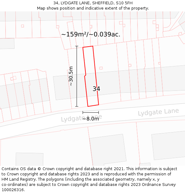 34, LYDGATE LANE, SHEFFIELD, S10 5FH: Plot and title map