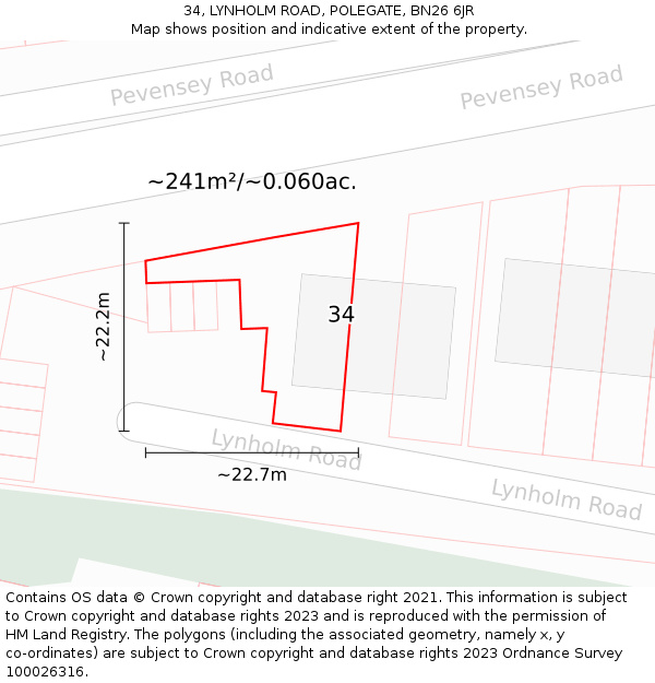 34, LYNHOLM ROAD, POLEGATE, BN26 6JR: Plot and title map
