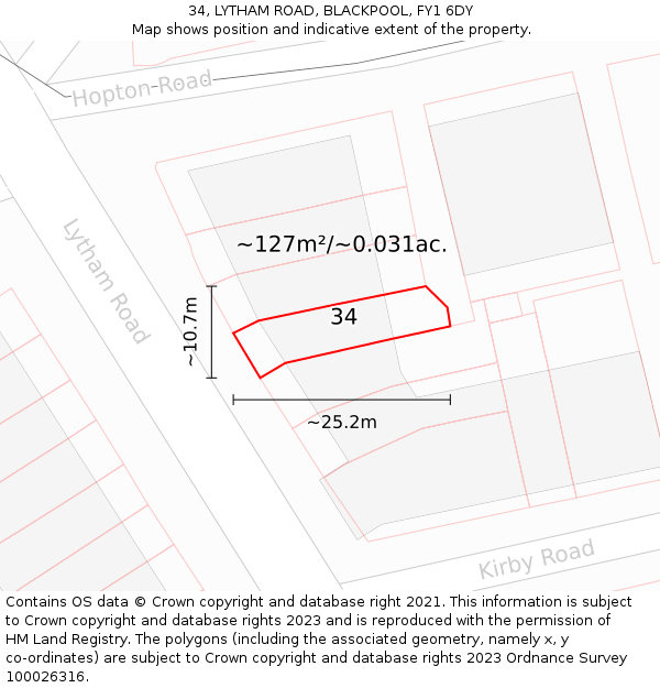 34, LYTHAM ROAD, BLACKPOOL, FY1 6DY: Plot and title map