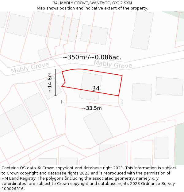 34, MABLY GROVE, WANTAGE, OX12 9XN: Plot and title map