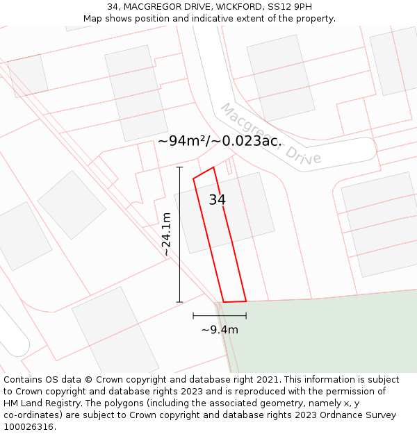 34, MACGREGOR DRIVE, WICKFORD, SS12 9PH: Plot and title map