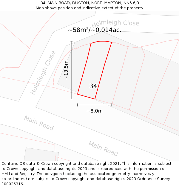 34, MAIN ROAD, DUSTON, NORTHAMPTON, NN5 6JB: Plot and title map