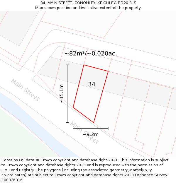 34, MAIN STREET, CONONLEY, KEIGHLEY, BD20 8LS: Plot and title map