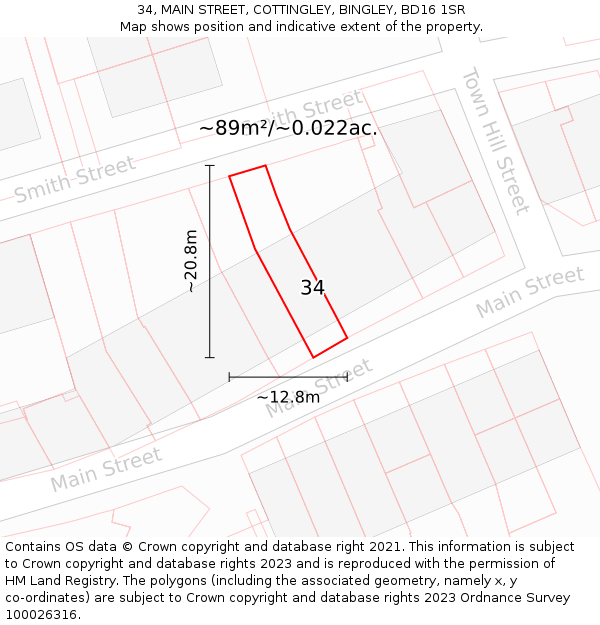 34, MAIN STREET, COTTINGLEY, BINGLEY, BD16 1SR: Plot and title map
