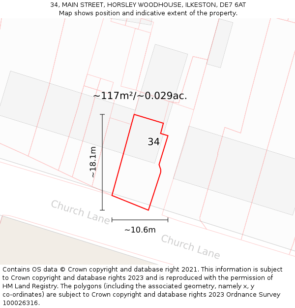 34, MAIN STREET, HORSLEY WOODHOUSE, ILKESTON, DE7 6AT: Plot and title map