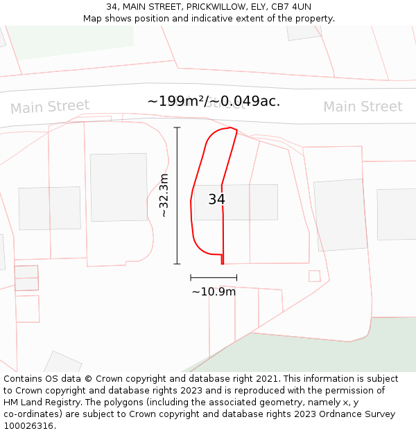 34, MAIN STREET, PRICKWILLOW, ELY, CB7 4UN: Plot and title map
